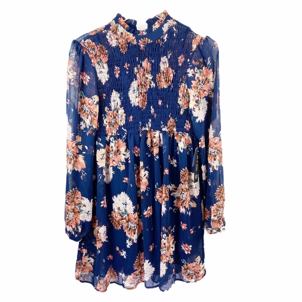 NWT As U Wish Blue Pink Floral Babydoll Dress Lagenlook Small